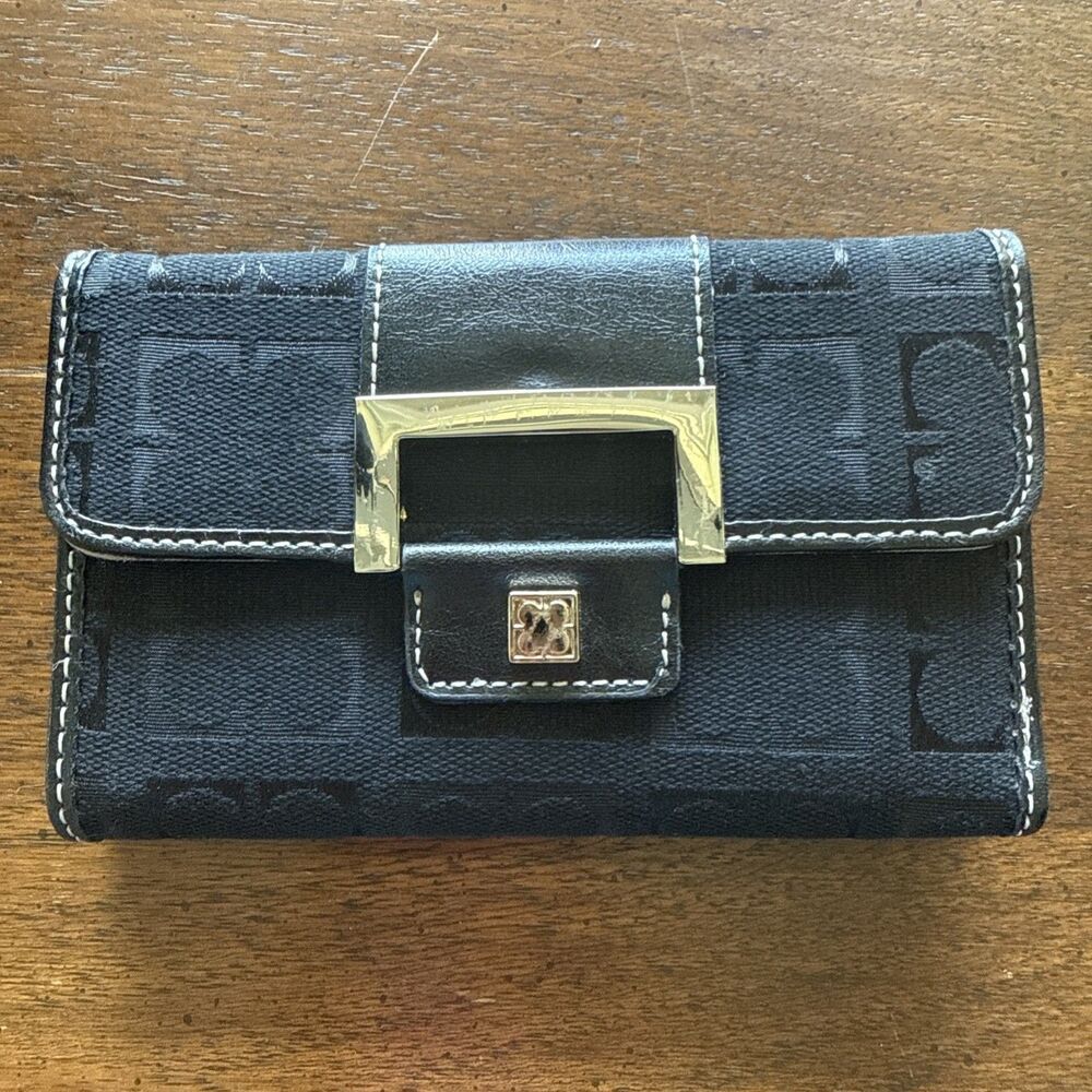Liz Claiborne Black Wallet Snap Closure Checkbook Style Gold Tone Hardware